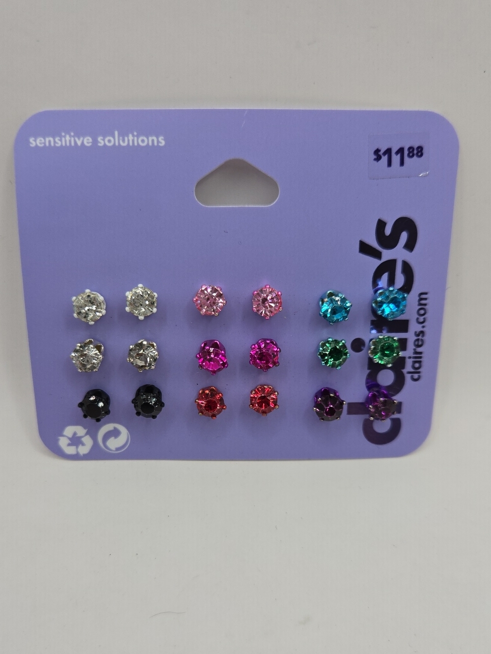 NEW Claire's Multi-Color Crystal Stud Earring Set